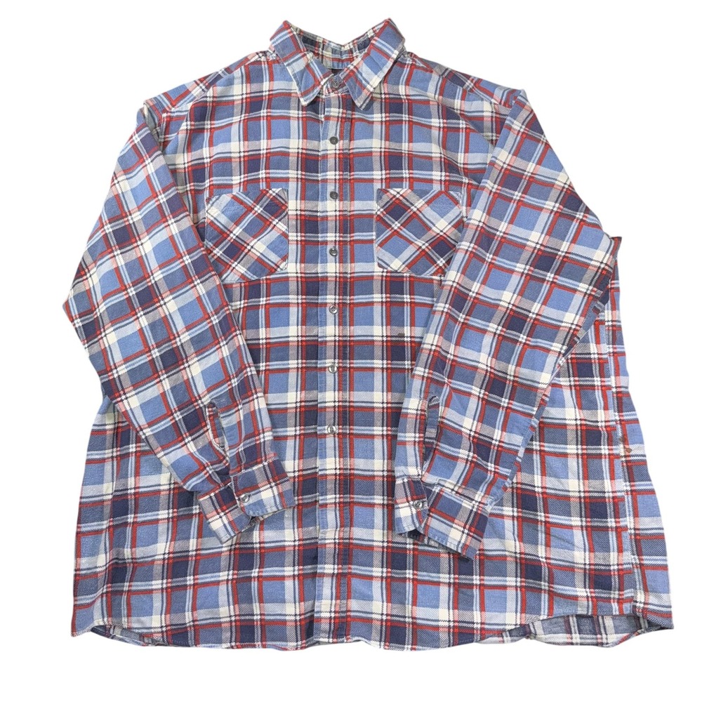 American Edition Shirt Mens 2XL Tall Blue Red Plaid Flannel Button Up Pocket